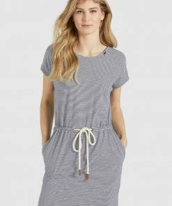 Khujo ANNEMARIE - Vestito Di Maglina - Weiß-blau Gestreift, Donna