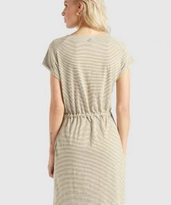 Khujo ANNEMARIE - Vestito Di Maglina - Weiß-ocker Gestreift, Donna -Offerte khujo Negozio 13a980bbf2304e7d8d81f5eb740a8d45