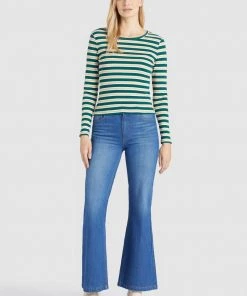 Khujo SICHUAN - Maglietta A Manica Lunga - Grün-beige Gestreift, Donna