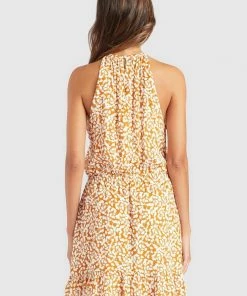 Khujo KELSA - Vestito Estivo - Ocker Geblümt, Donna -Offerte khujo Negozio 3286206347f746bfad5580816ed075d6