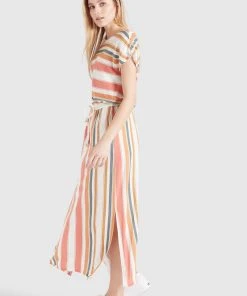 Khujo DOREEN - Vestito Lungo - Mehrfarbig Gestreift, Donna -Offerte khujo Negozio 4a38399ab6574e69b0562b55c153b748