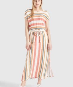 Khujo DOREEN - Vestito Lungo - Mehrfarbig Gestreift, Donna