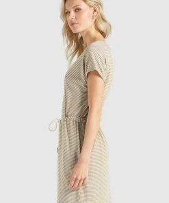 Khujo ANNEMARIE - Vestito Di Maglina - Weiß-ocker Gestreift, Donna -Offerte khujo Negozio 5d0d233af956417cbd7b1019d51c3ccf