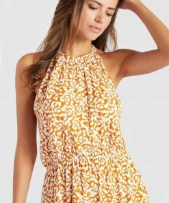 Khujo KELSA - Vestito Estivo - Ocker Geblümt, Donna -Offerte khujo Negozio 5f5a0e61b25040cbaaca787efc25e815