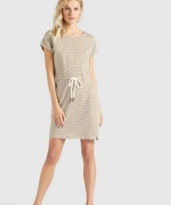 Khujo ANNEMARIE - Vestito Di Maglina - Weiß-ocker Gestreift, Donna -Offerte khujo Negozio 61464aebc95e4ebea1b09b217e5db257