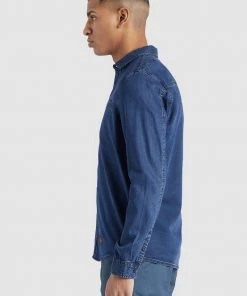 Khujo POSTO - Camicia - Denim Blau, Uomo -Offerte khujo Negozio 75cc90e304b146f497ce79f906036577