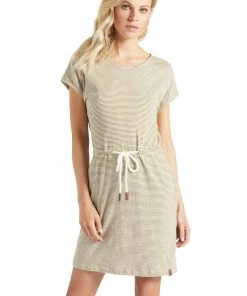 Khujo ANNEMARIE - Vestito Di Maglina - Weiß-ocker Gestreift, Donna -Offerte khujo Negozio 7b16360a5afd4d3e9f30beb04a22e4ac