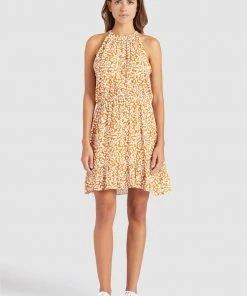 Khujo KELSA - Vestito Estivo - Ocker Geblümt, Donna