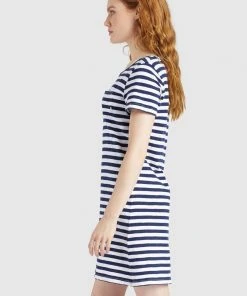 Khujo VAISHALI - Vestito Di Maglina - Blau Gestreift, Donna -Offerte khujo Negozio b297f94f4c0b4a598f51d097fab863e7