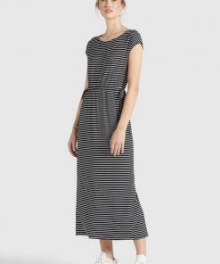 Khujo CRISTELLA - Vestito Lungo - Schwarz-weiß Gestreift, Donna