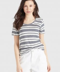 Khujo PERGOLA - T-shirt Basic - Naturweiß-dunkelblau Gestreift, Donna