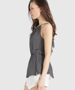 Khujo VALDA - Top - Schwarz-weiß Gestreift, Donna -Offerte khujo Negozio d5762cbee6454e59aea0a6a9552aac38