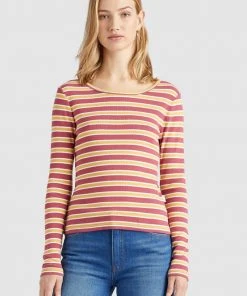 Khujo SICHUAN - Maglietta A Manica Lunga - Rosa-ocker Gestreift, Donna