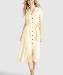 Khujo GOYA - Abito A Camicia - Gelb-weiß Geblümt, Donna